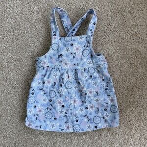 Vintage Covington Overall Dress Girls 24 Months Blue Floral Corduroy Pockets